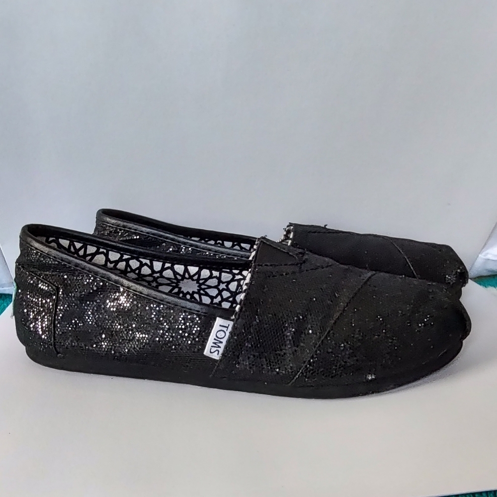 Toms classic black glitter slip on shoes
